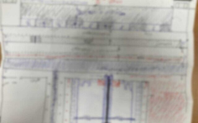 A piece of paper found in a cell at the Ofer Prison in the West Bank on February 7, 20222 which the Israel Prison Service says details an escape plan (Israel Prisons Service) A piece of paper found in a cell at the Ofer Prison in the West Bank on February 7, 20222 which the Israel Prison Service says details an escape plan (Israel Prisons Service)