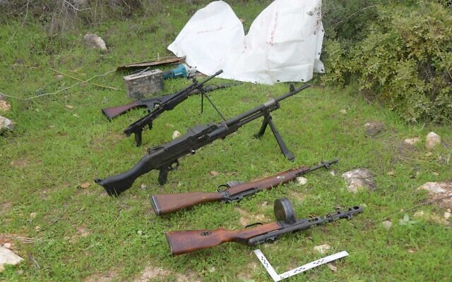 Guns stolen from the Golani Museum in northern Israel are found by officers, February 19, 2022. (Israel Police) Guns stolen from the Golani Museum in northern Israel are found by officers, February 19, 2022. (Israel Police)