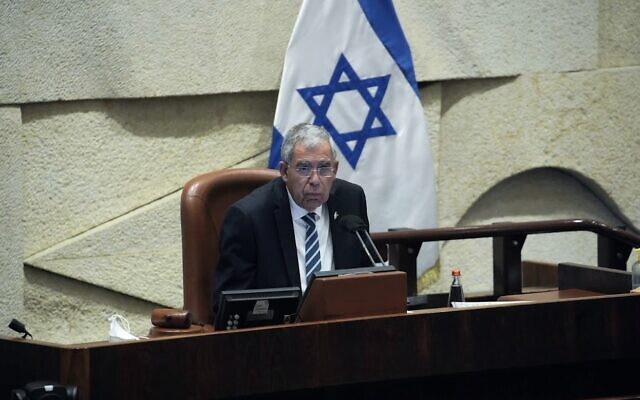 Knesset Speaker Mickey Levy at the Knesset in Jerusalem, February 16, 2022 (Knesset/GPO) Knesset Speaker Mickey Levy at the Knesset in Jerusalem, February 16, 2022 (Knesset/GPO)