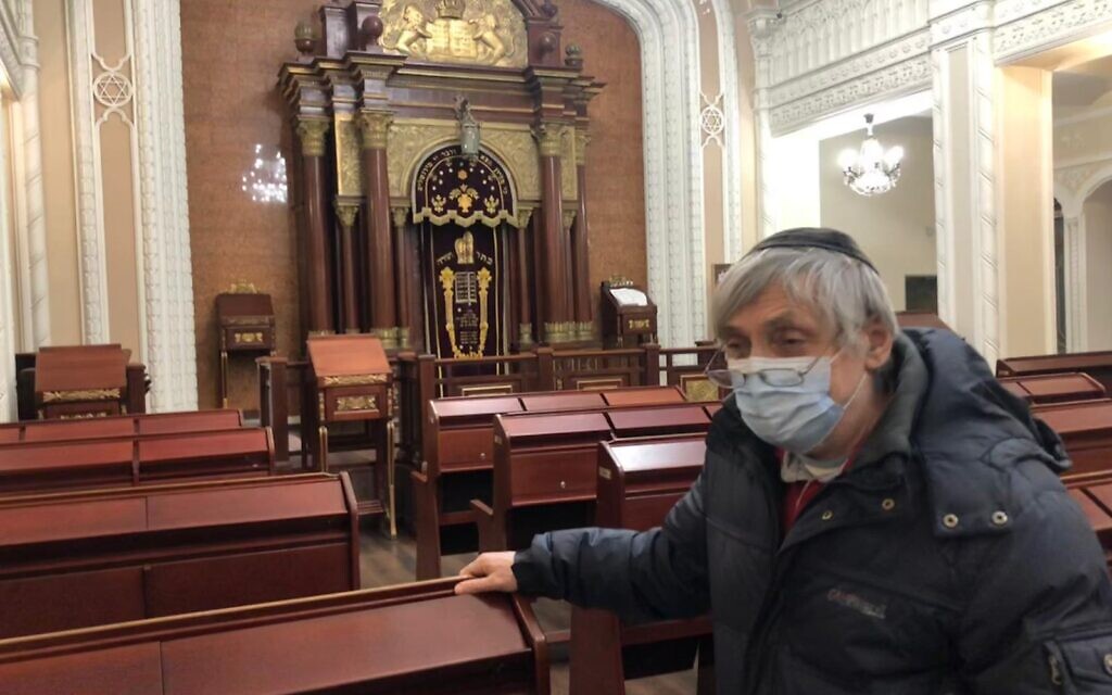 Yaakov, a Jewish Kyiv resident, after evening services at the Brodsky Synagogue, February 15, 2022 (Lazar Berman/Times of Israel) Yaakov, a Jewish Kyiv resident, after evening services at the Brodsky Synagogue, February 15, 2022 (Lazar Berman/Times of Israel)