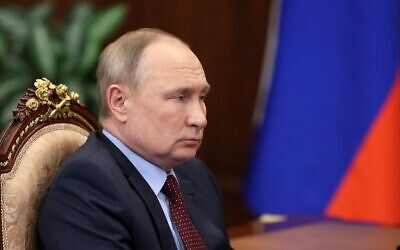 Russian President Vladimir Putin attends a meeting with the head of Russia's Union of Industrialists and Entrepreneurs, a big business lobby group, at the Kremlin in Moscow, on March 2, 2022. (Mikhail Klimentyev/Sputnik/AFP)