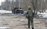A view shows a destroyed Russian army multiple rocket launcher on the outskirts of Kharkiv on March 16, 2022, amid the ongoing Russia's invasion of Ukraine. (Sergey BOBOK / AFP)