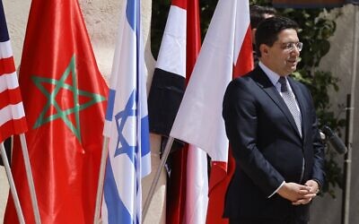 Morocco's Foreign Minister Nasser Bourita poses for a photo following the Negev Summit at the Israeli kibbutz of Sde Boker, on March 28, 2022 (JACK GUEZ / AFP)