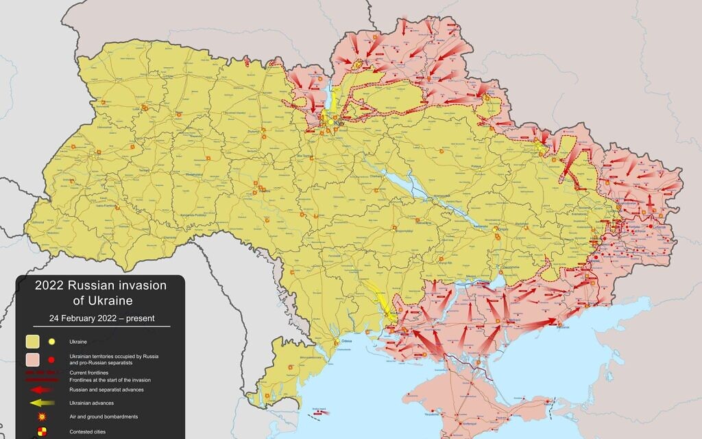 A map showing the state of Russia's military offensive in Ukraine as of March 26, 2022. (Wikipedia, Viewsridge, CC BY-SA 4.0)