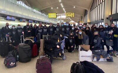 A group of 27 undergraduate students from Yeshiva University departed to Vienna on March 13 as part of a humanitarian relief mission to provide support for Ukrainian refugees. (Courtesy via JTA)