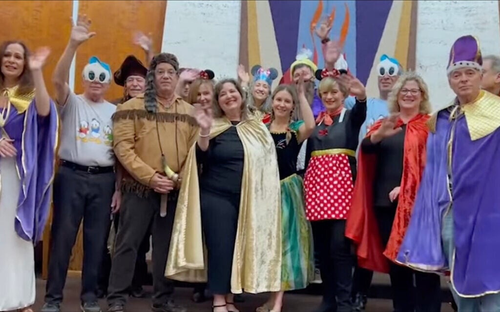 The choir at Temple Sinai performs the 2022 Purim spiel. (Courtesy of Temple Sinai/ via JTA)