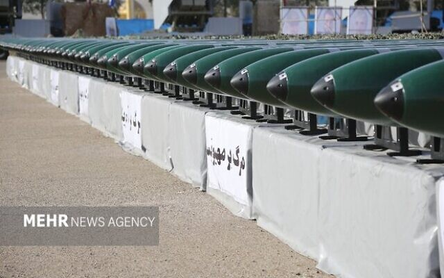 A photo published by Iran's Mehr news agency shows new unmanned underwater vehicles unveiled by the Revolutionary Guard on Tuesday March 15, 2022. A photo published by Iran's Mehr news agency shows new unmanned underwater vehicles unveiled by the Revolutionary Guard on Tuesday March 15, 2022.