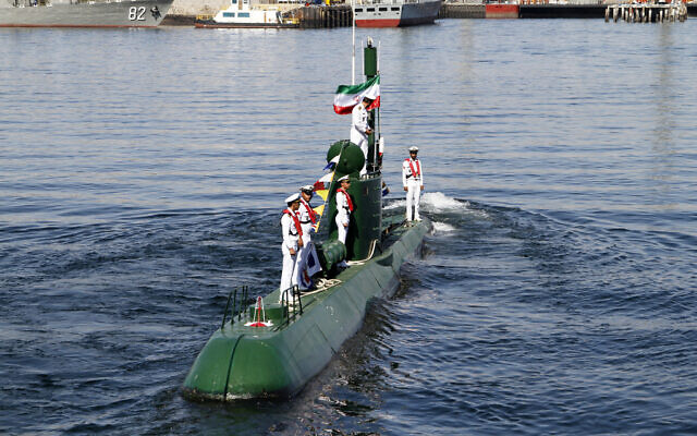 Iran's navy members stand on Ghadir-942 submarine in southern port of Bandar Abbas, Iran, at the mouth of the strategic Strait of Hormuz, Nov. 29, 2018. (Rahbar Emamdadi/Mehr News Agency via AP) Iran's navy members stand on Ghadir-942 submarine in southern port of Bandar Abbas, Iran, at the mouth of the strategic Strait of Hormuz, Nov. 29, 2018. (Rahbar Emamdadi/Mehr News Agency via AP)