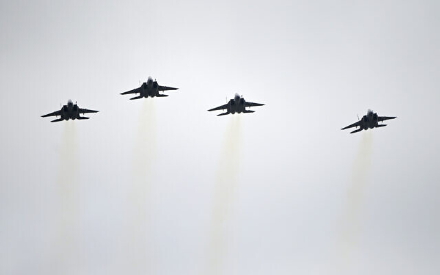 Illustrative: F-15 fighter jets with the 125th Fighter Wing of the Florida Air National Guard perform a flyover on February 14, 2020, in Deland, Florida. (AP Photo/Phelan M. Ebenhack) Illustrative: F-15 fighter jets with the 125th Fighter Wing of the Florida Air National Guard perform a flyover on February 14, 2020, in Deland, Florida. (AP Photo/Phelan M. Ebenhack)