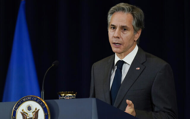 Secretary of State Antony Blinken speaks during a news conference at the State Department in Washington, DC, on February 22, 2022. (AP Photo/Carolyn Kaster, Pool) Secretary of State Antony Blinken speaks during a news conference at the State Department in Washington, DC, on February 22, 2022. (AP Photo/Carolyn Kaster, Pool)