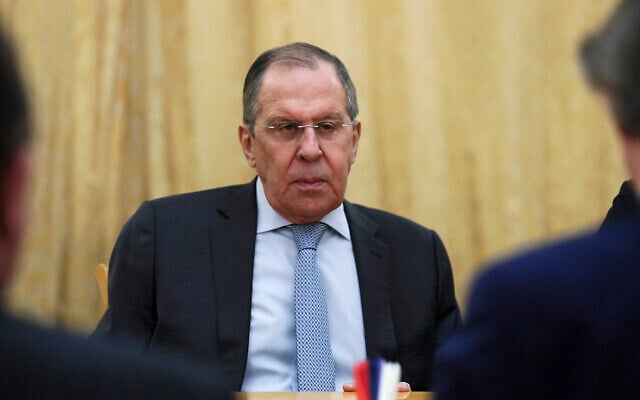 In this handout photo released by the Russian Foreign Ministry Press Service, Russian Foreign Minister Sergey Lavrov listens to the UN special envoy for Syria Geir Pedersen, right back to a camera, during their talks in Moscow, Russia, on February 23, 2022. (Russian Foreign Ministry Press Service via AP) In this handout photo released by the Russian Foreign Ministry Press Service, Russian Foreign Minister Sergey Lavrov listens to the UN special envoy for Syria Geir Pedersen, right back to a camera, during their talks in Moscow, Russia, on February 23, 2022. (Russian Foreign Ministry Press Service via AP)