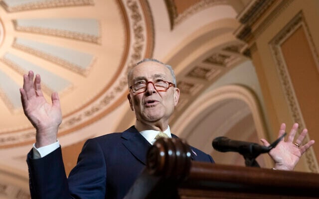 Senate Majority Leader Chuck Schumer, D-N.Y., speaks on March 1, 2022, during a news conference at the Capitol in Washington. (AP/Jacquelyn Martin) Senate Majority Leader Chuck Schumer, D-N.Y., speaks on March 1, 2022, during a news conference at the Capitol in Washington. (AP/Jacquelyn Martin)