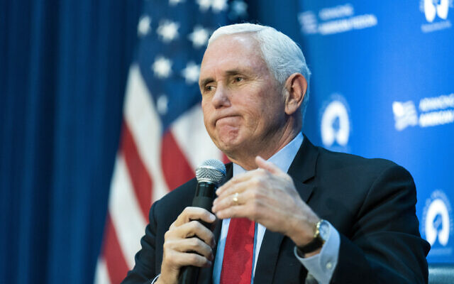 Former Vice President Mike Pence speaks at the National Press Club in Washington, DC, on November 30, 2021. (AP Photo/Manuel Balce Ceneta, File) Former Vice President Mike Pence speaks at the National Press Club in Washington, DC, on November 30, 2021. (AP Photo/Manuel Balce Ceneta, File)