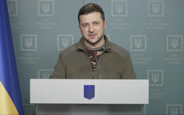 In this image from video provided by the Ukrainian Presidential Press Office, Ukrainian President Volodymyr Zelensky speaks in Kyiv, Ukraine, March 6, 2022. (Ukrainian Presidential Press Office via AP, File) In this image from video provided by the Ukrainian Presidential Press Office, Ukrainian President Volodymyr Zelensky speaks in Kyiv, Ukraine, March 6, 2022. (Ukrainian Presidential Press Office via AP, File)