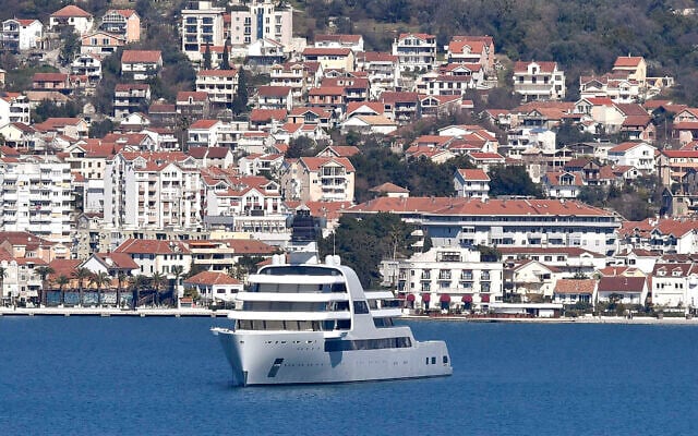 A view of Russian-Jewish tycoon Roman Abramovich's superyacht 'Solaris,' anchored in Tivat, Montenegro, March 12, 2022. (AP Photo/Risto Bozovic) A view of Russian-Jewish tycoon Roman Abramovich's superyacht 'Solaris,' anchored in Tivat, Montenegro, March 12, 2022. (AP Photo/Risto Bozovic)