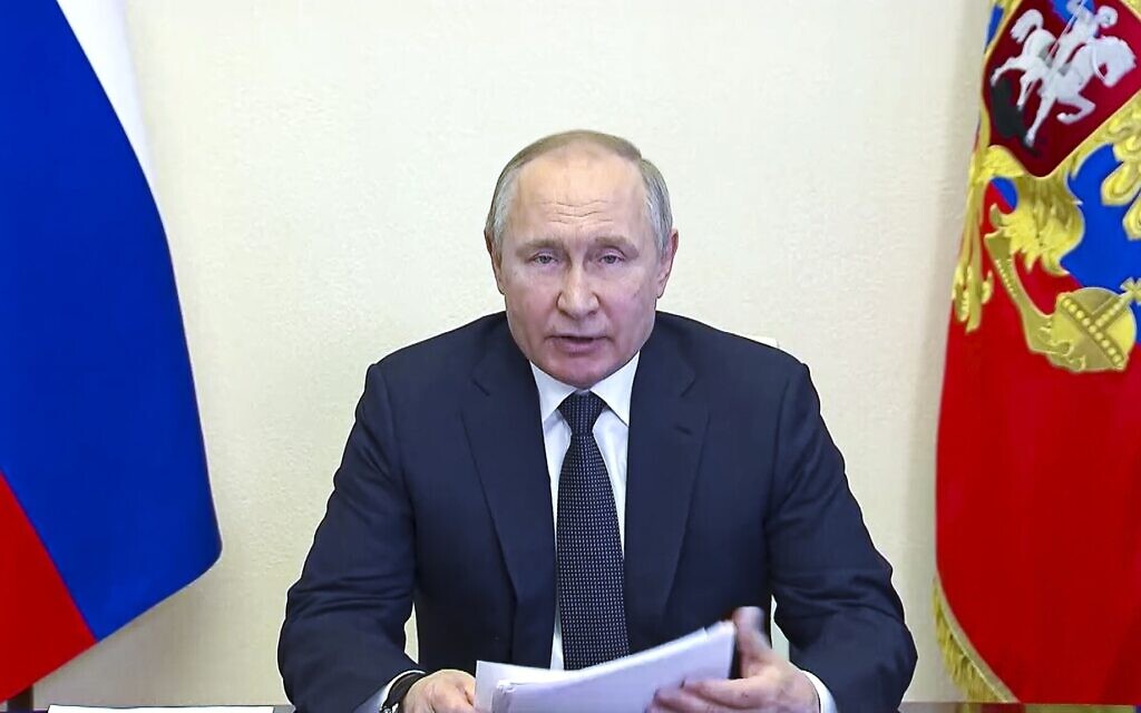In this photo taken from video released by the Russian Presidential Press Service, Russian President Vladimir Putin speaks via videoconference at the Novo-Ogaryovo residence outside Moscow, Russia, on March 16, 2022. (Russian Presidential Press Service via AP, File) In this photo taken from video released by the Russian Presidential Press Service, Russian President Vladimir Putin speaks via videoconference at the Novo-Ogaryovo residence outside Moscow, Russia, on March 16, 2022. (Russian Presidential Press Service via AP, File)