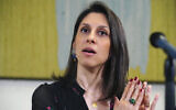 Nazanin Zaghari-Ratcliffe speaks during a press conference hosted by her local MP Tulip Siddiq, in the Macmillan Room, Portcullis House, following her release from detention in Iran, in London, March 21, 2022. (Victoria Jones/Pool Photo via AP)