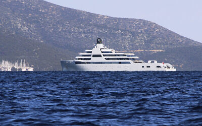 The Bermuda-flagged luxury yacht "Solaris" belonging to Roman Abramovich sails near the Aegean coastal resort of Bodrum, Turkey, March 21, 2022. (IHA via AP)