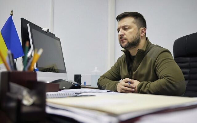 In this image from video provided by the Ukrainian Presidential Press Office, Ukrainian President Volodymyr Zelenskyy talks with Pope Francis on a phone call from Kyiv, Ukraine, March 22, 2022. (Ukrainian Presidential Press Office via AP)