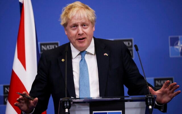 British Prime Minister Boris Johnson speaks during a press conference following a special meeting of NATO leaders in Brussels, Belgium, on March 24, 2022. (Henry Nicholls/Pool via AP) British Prime Minister Boris Johnson speaks during a press conference following a special meeting of NATO leaders in Brussels, Belgium, on March 24, 2022. (Henry Nicholls/Pool via AP)