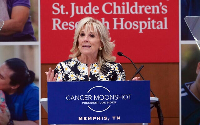 US First lady Jill Biden speaks as she visits the St. Jude Children's Research Hospital, Friday, March 25, 2022, in Memphis, Tenn. (AP Photo/Karen Pulfer Focht) US First lady Jill Biden speaks as she visits the St. Jude Children's Research Hospital, Friday, March 25, 2022, in Memphis, Tenn. (AP Photo/Karen Pulfer Focht)