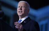 US President Joe Biden delivers a speech about the Russian invasion of Ukraine, at the Royal Castle in Warsaw on March 26, 2022. (AP Photo/Evan Vucci)