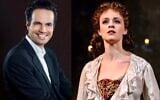 Isaac Sutton, left and Eryn LeCroy will perform Broadway favorites at four performances on March 25-April 1, 2022. (courtesy, Tami Shaham/ Matthew Murphy)