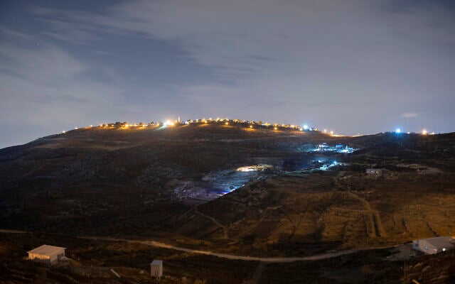 Illustrative: View of the West Bank settlement of Yitzhar, on October 24, 2019. (Sraya Diamant/Flash90) Illustrative: View of the West Bank settlement of Yitzhar, on October 24, 2019. (Sraya Diamant/Flash90)