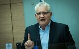 Eli Avidar speaks at a press conference at the Knesset, February 22, 2022. (Yonatan Sindel/Flash90)
