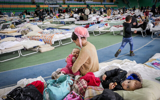 Ukrainian refugees at an emergency shelter in Chisinau, Moldova, March 5, 2022. (Nati Shohat/Flash90) Ukrainian refugees at an emergency shelter in Chisinau, Moldova, March 5, 2022. (Nati Shohat/Flash90)