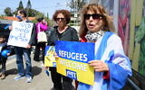 Illustrative -- Israelis protest against the deportation of some Ukrainian refugees on March 17, 2022 (Avshalom Sassoni/Flash90)