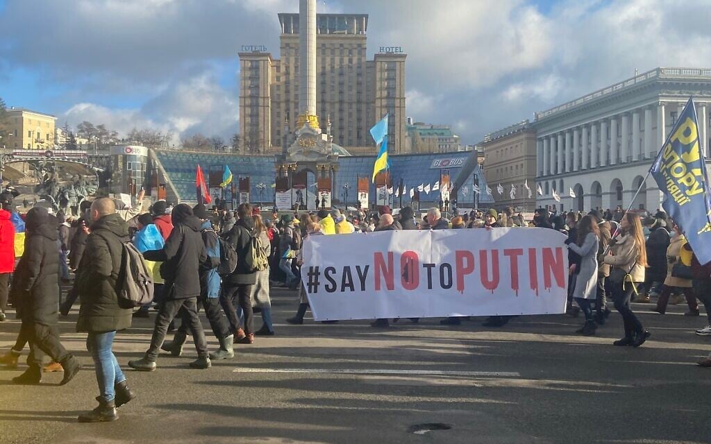 An anti-Putin protest in Ukraine, February 19, 2022, five days before the Russian invasion. (Vladislav Davidzon)