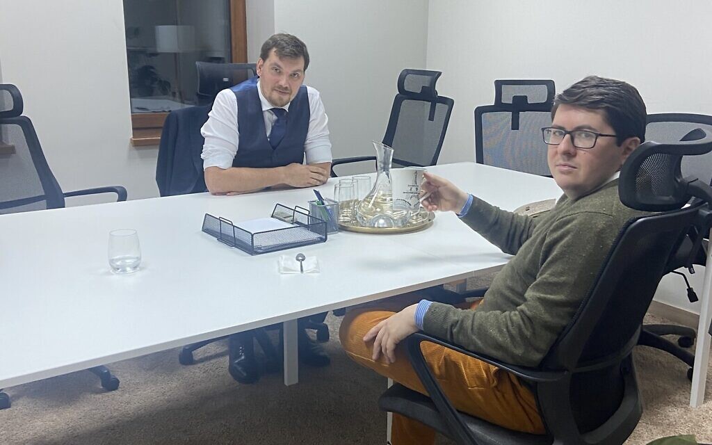 Vladislav Davidzon, right, in Kyiv with former prime minister Oleksiy Honcharuk, the youngest prime minister in Ukrainian history, a few days before the Russian invasion. (Courtesy)