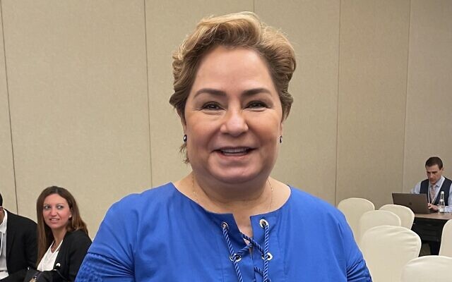 Patricia Espinosa, Executive Secretary of the United Nations Framework Convention on Climate Change, at the Middle East and North Africa Climate Week in Dubai, United Arab Emirates, March 28, 2022. (Sue Surkes/Times if Israel)