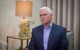 Former US vice president Mike Pence gives an interview to the Israel Hayom newspaper. (Ami Shooman/Israel Hayom)