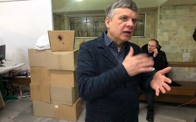 Lviv National Art Gallery director Yuri Viznyak in the museum, on March 4, 2022 (Lazar Berman/The Times of Israel)