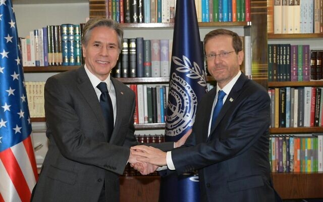 President Isaac Herzog (R) meets with US Secretary of State Antony Blinken President Isaac Herzog (R) meets with US Secretary of State Antony Blinken