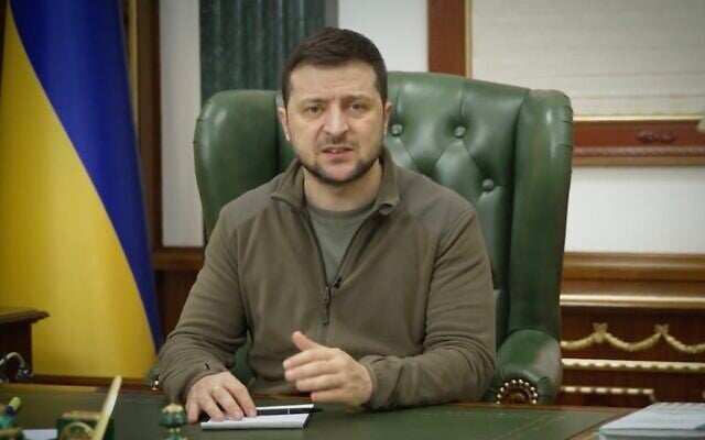 Ukraine's President Volodymyr Zelensky speaks in a video statement on March 12, 2022. (Screen capture: Facebook) Ukraine's President Volodymyr Zelensky speaks in a video statement on March 12, 2022. (Screen capture: Facebook)