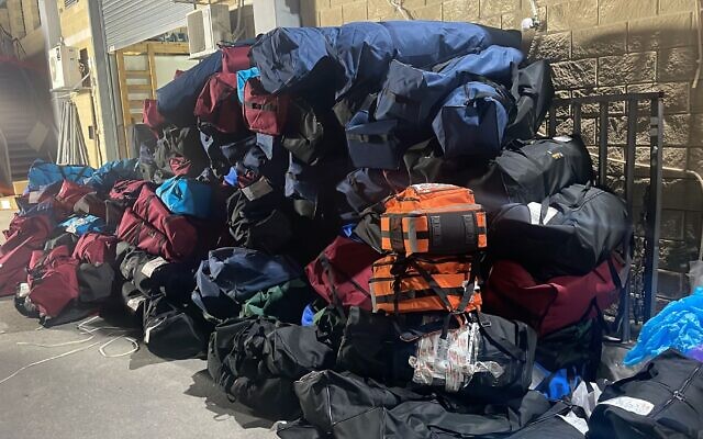 A pile of aid being sent with United Hatzalah to the Moldova-Ukraine border. (Courtesy of United Hatzalah of Israel)