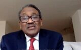 Screen capture from video of ousted Sudanese ambassador to the United States, Noureddine Sati, during an interview with the Kan public broadcaster, March 13, 2022. (Twitter)
