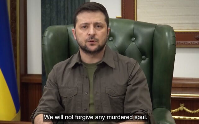 Ukrainian President Volodymyr Zelensky delivers a nightly video address, March 17, 2022. (Screenshot)