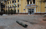 A destroyed school near the center of the Ukrainian city of Kharkiv, on February 28, 2022. (Sergey Bobok/AFP)