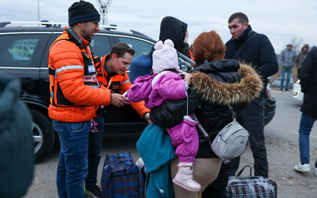 United Hatzalah medical personnel on the ground in Moldova, February 28, 2022. (Courtesy/United Hatzalah)