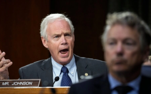 Sen. Ron Johnson, R-Wisconsin, questions US Secretary of State Antony Blinken during a Senate Foreign Relations Committee hearing on Capitol Hill, Sept. 14, 2021. (Drew Angerer/Getty Images via JTA) Sen. Ron Johnson, R-Wisconsin, questions US Secretary of State Antony Blinken during a Senate Foreign Relations Committee hearing on Capitol Hill, Sept. 14, 2021. (Drew Angerer/Getty Images via JTA)