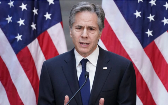 US Secretary of State Antony Blinken speaks at the United States Holocaust Memorial Museum in Washington, DC, on March 21, 2022. (Kevin LaMarque/Pool/AFP via Getty Images)