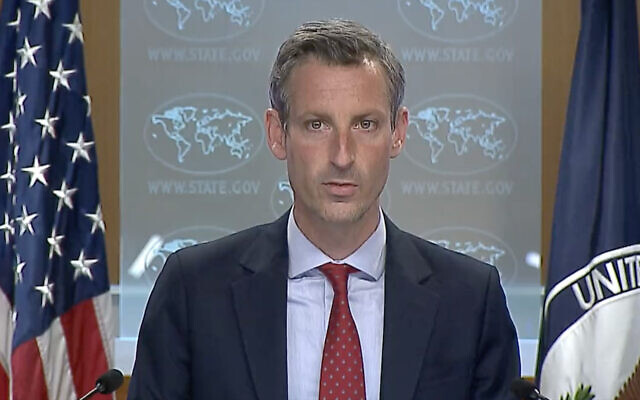 US State Department Spokesperson Ned Price condemns a terrorist attack in Beersheba, March 22, 2022. (Screenshot)