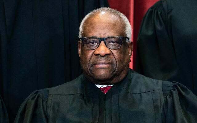 Justice Clarence Thomas at the Supreme Court in Washington, April 23, 2021. (Erin Schaff/The New York Times via AP, Pool, File)
