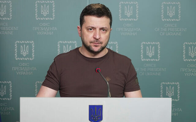 In this image from video provided by the Ukrainian Presidential Press Office and posted on Facebook, Ukrainian President Volodymyr Zelensky speaks in Kyiv, Ukraine, March 10, 2022. (Ukrainian Presidential Press Office via AP) In this image from video provided by the Ukrainian Presidential Press Office and posted on Facebook, Ukrainian President Volodymyr Zelensky speaks in Kyiv, Ukraine, March 10, 2022. (Ukrainian Presidential Press Office via AP)