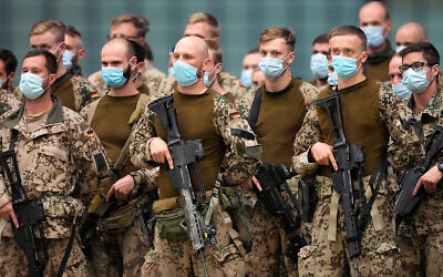 German Soldiers at the Bundeswehr airbase in Wunstorf, Germany, on August 27, 2021. (AP Photo/Martin Meissner)