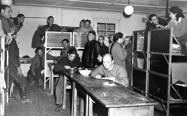 Jewish displaced people after the war at a camp at Feldafing, Germany, on October 5, 1945. (AP Photo)